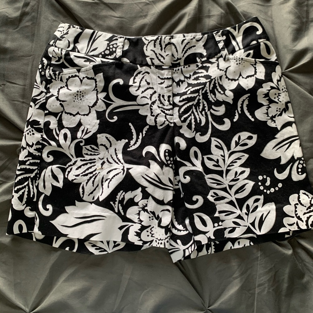 White House Black Market Black and White Floral Jean Shorts